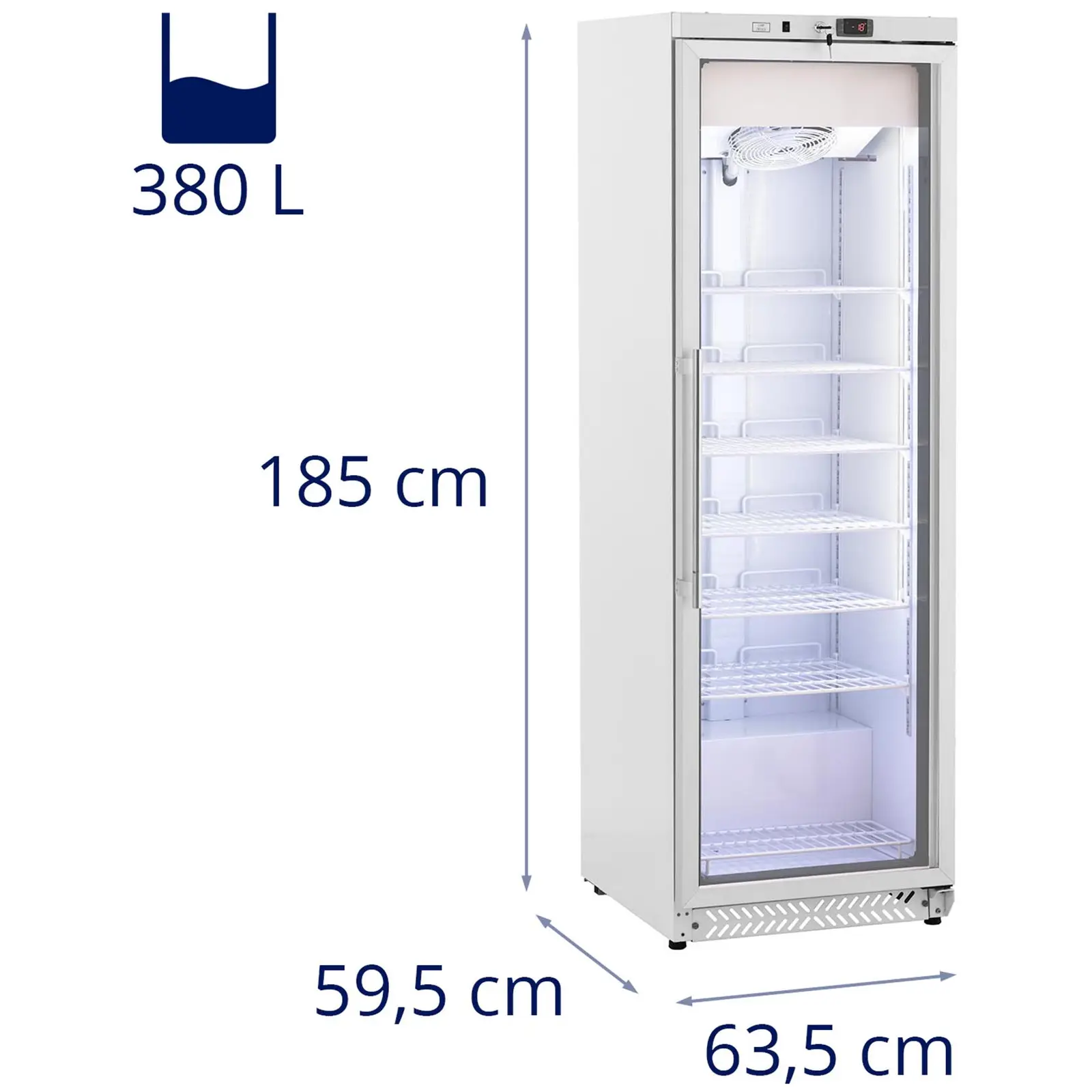 Fagyasztószekrény - 380 l - Royal Catering - üvegajtó - fehér - hűtőközeg R290