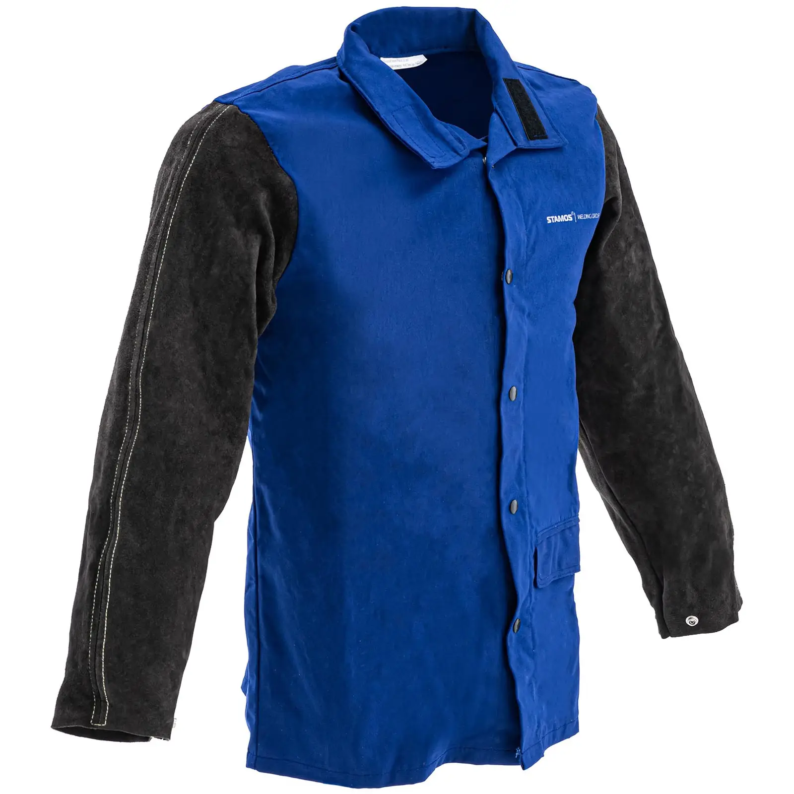 Hegesztő kabát - pamutszatén / hasított marhabőr - L-es méret - fekete / kék