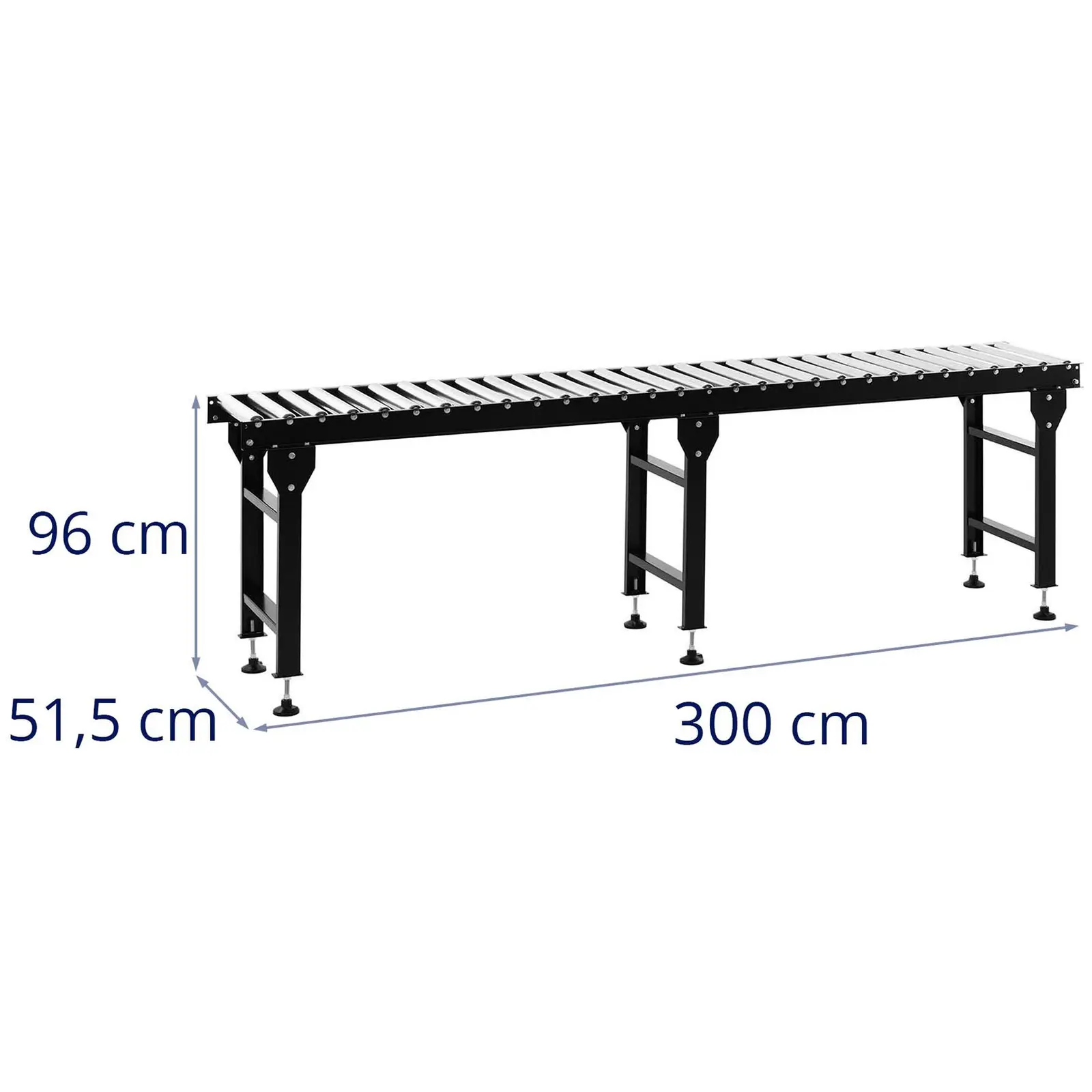 Görgős asztal - 400 kg - 300 cm - 30 görgő - állítható magasságú