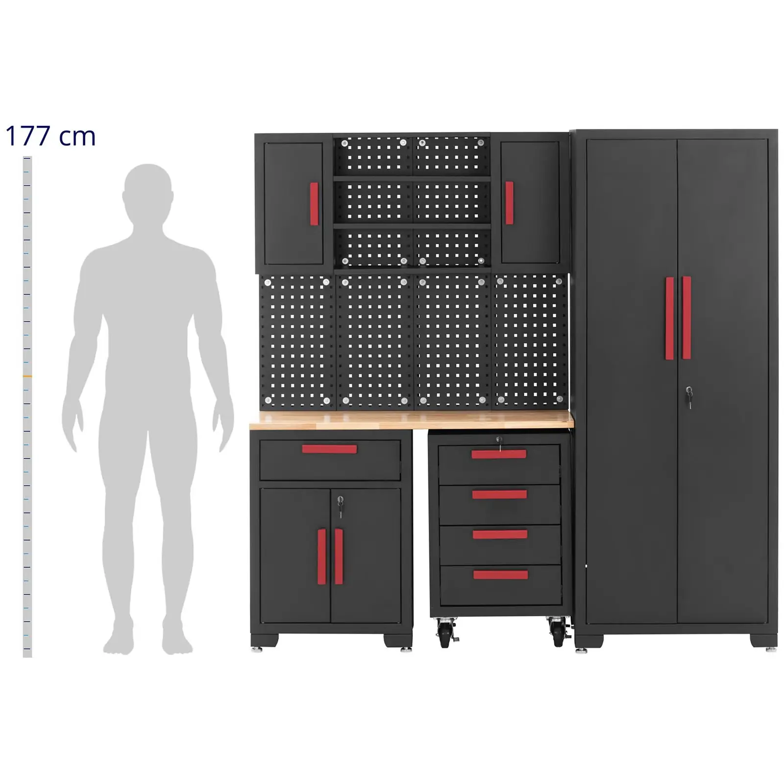 Szerszámos szekrény - moduláris - 120,3 x 42,7 x 2,5 cm-es panel - perforált fal - gurulós konténer - zárható